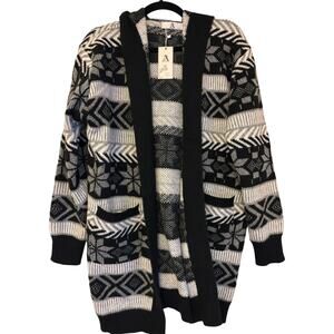 Women's Black, White, and Grey Patterned Long Sweater-NWT